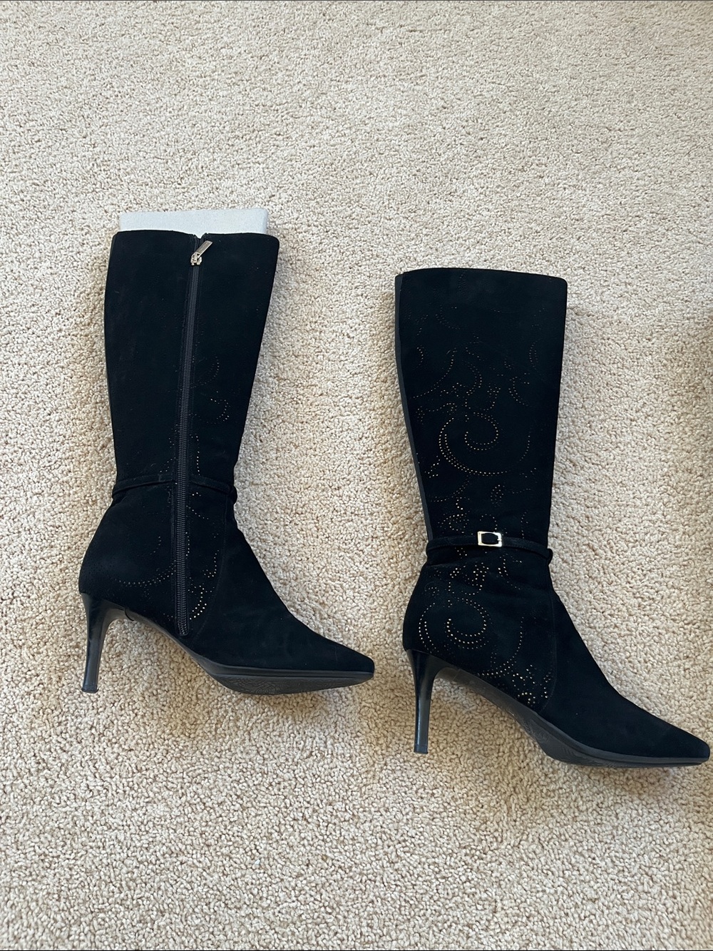Aquatalia Black Suede Mid-Calf Heeled Boots